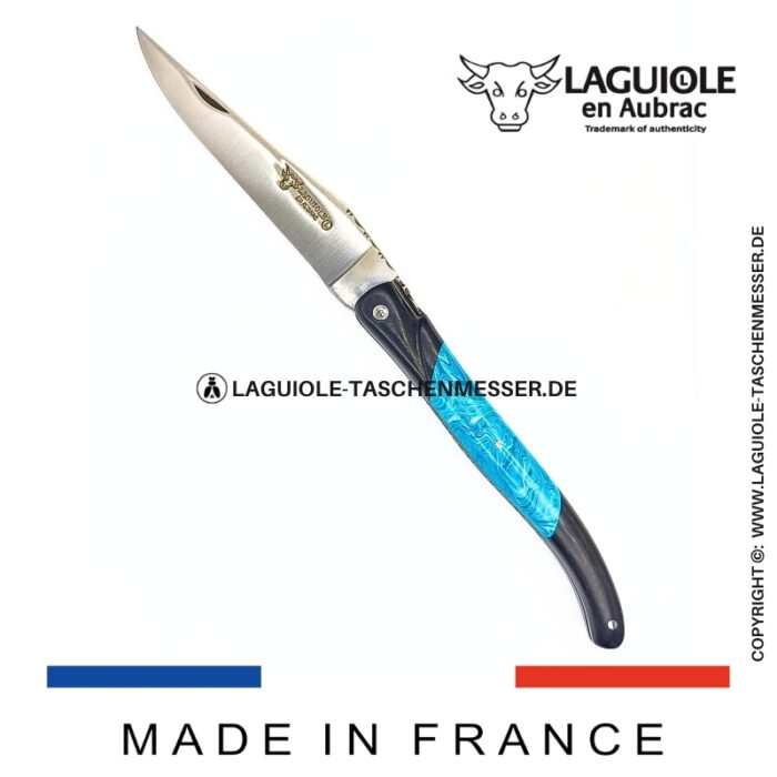 laguiole taschenmesser „nox pretiosa“ – ebenholz & larimar – guillochierte edelstahlplatinen