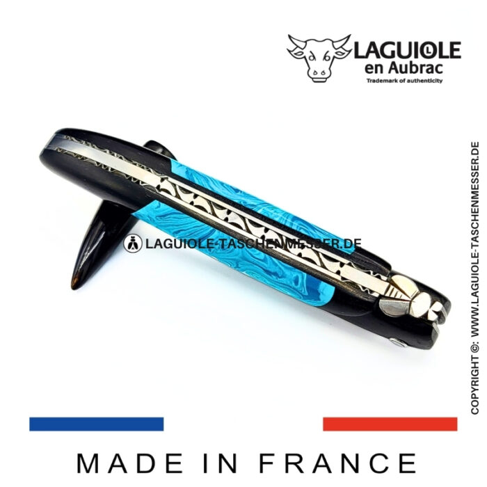 laguiole taschenmesser „nox pretiosa“ – ebenholz & larimar – guillochierte edelstahlplatinen