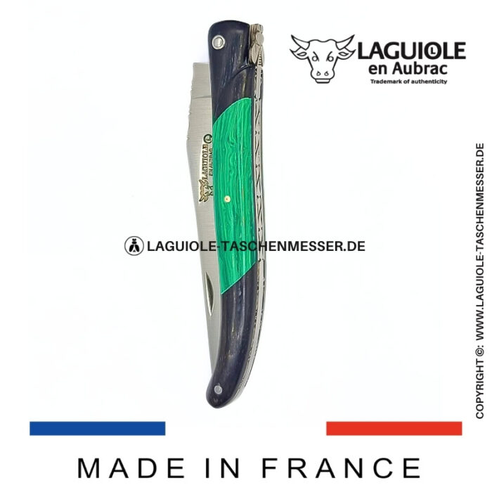 laguiole taschenmesser „nox pretiosa“ – ebenholz & malachit – guillochierte edelstahlplatinen