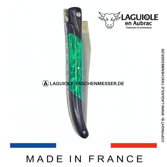 laguiole taschenmesser „nox pretiosa“ – ebenholz & malachit – guillochierte edelstahlplatinen