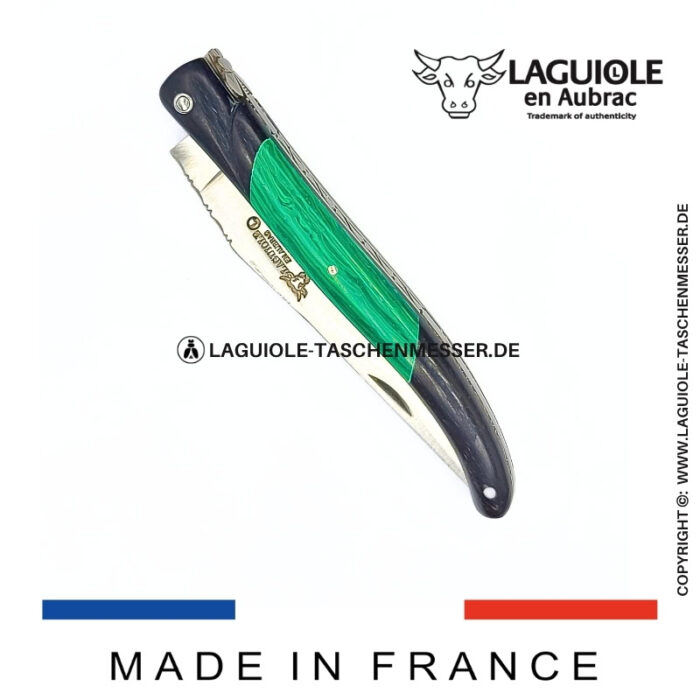 laguiole taschenmesser „nox pretiosa“ – ebenholz & malachit – guillochierte edelstahlplatinen
