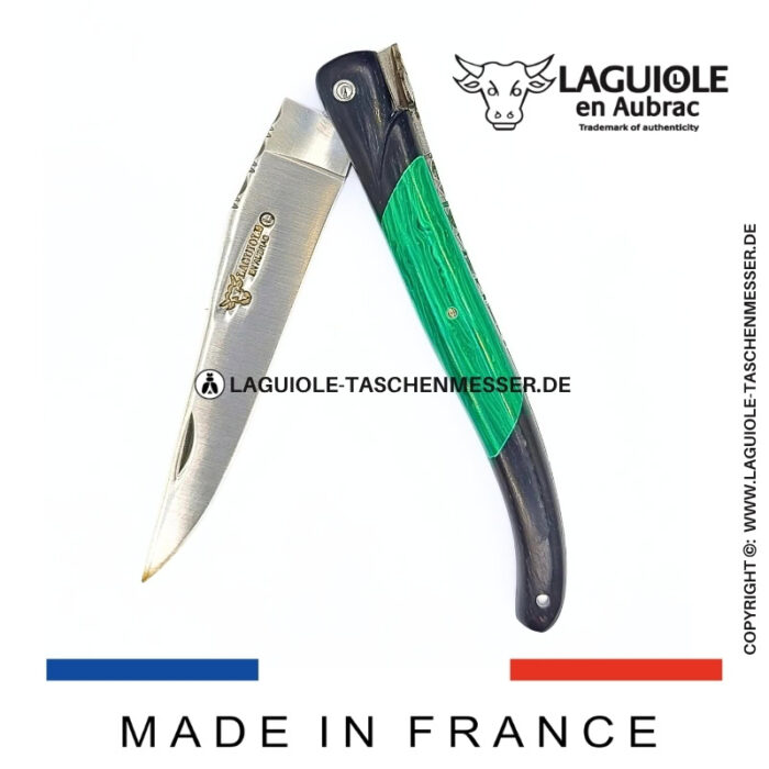 laguiole taschenmesser „nox pretiosa“ – ebenholz & malachit – guillochierte edelstahlplatinen