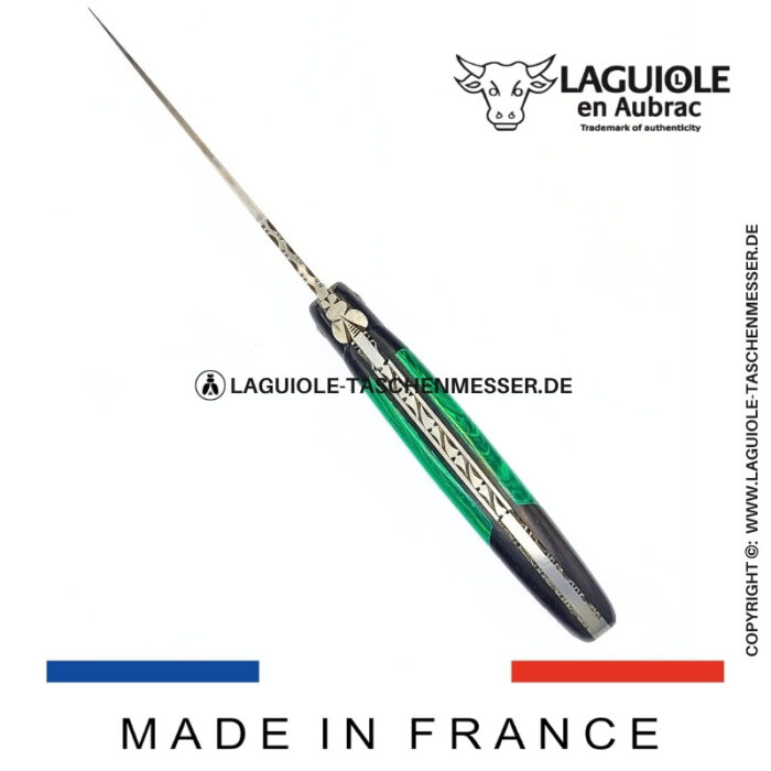 laguiole taschenmesser „nox pretiosa“ – ebenholz & malachit – guillochierte edelstahlplatinen