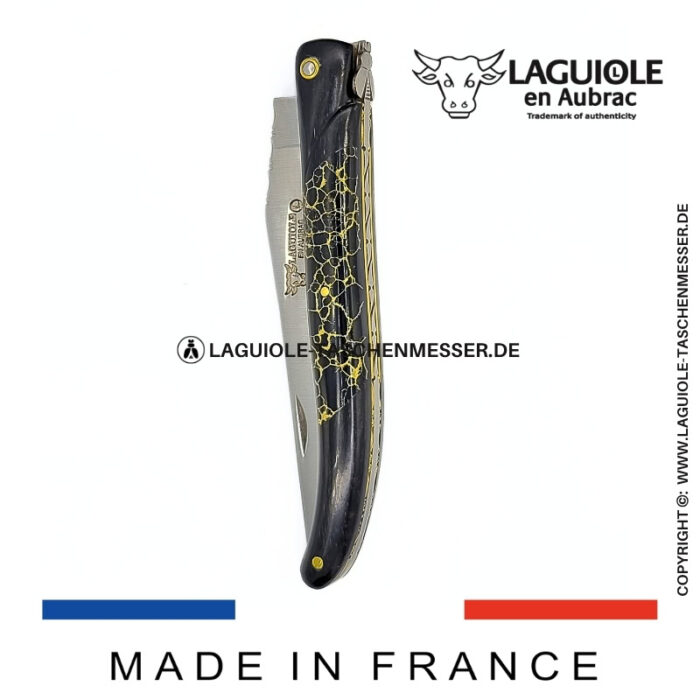 laguiole taschenmesser „nox pretiosa“ – ebenholz & onyx – guillochierte messingplatinen
