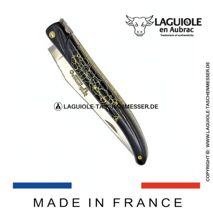 laguiole taschenmesser „nox pretiosa“ – ebenholz & onyx – guillochierte messingplatinen