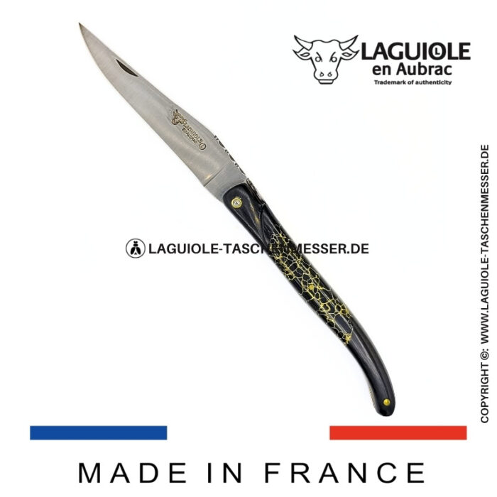 laguiole taschenmesser „nox pretiosa“ – ebenholz & onyx – guillochierte messingplatinen