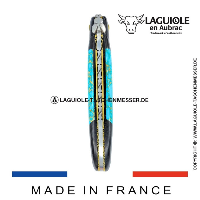laguiole taschenmesser „nox pretiosa“ – ebenholz & türkis – guillochierte messingplatinen