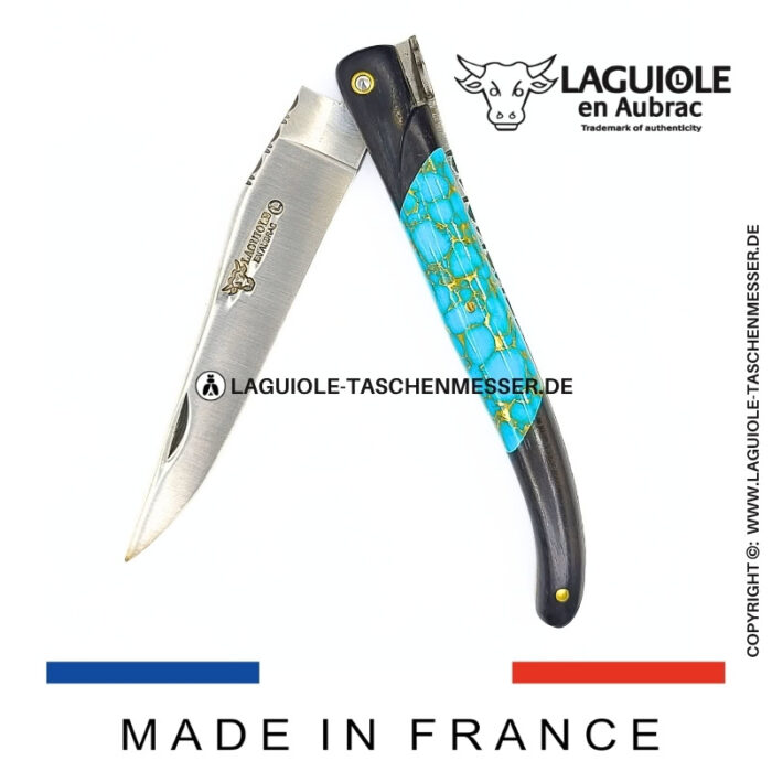laguiole taschenmesser „nox pretiosa“ – ebenholz & türkis – guillochierte messingplatinen