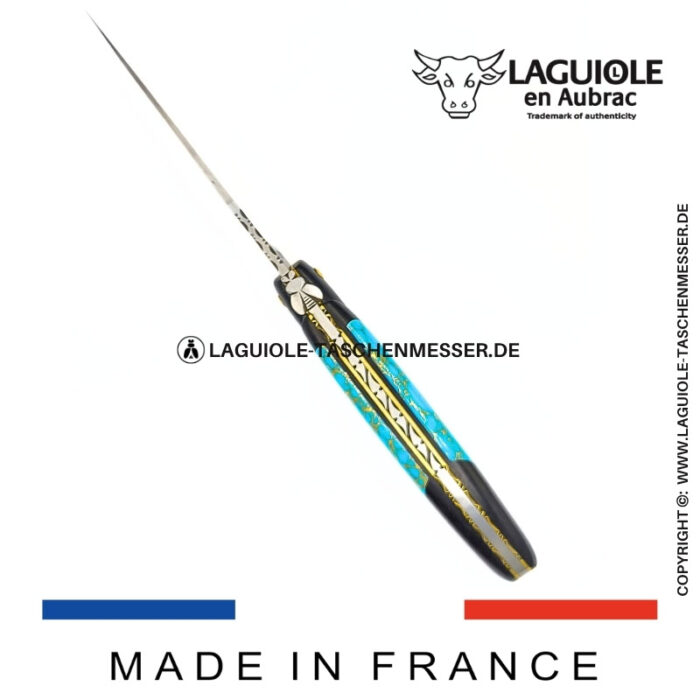 laguiole taschenmesser „nox pretiosa“ – ebenholz & türkis – guillochierte messingplatinen
