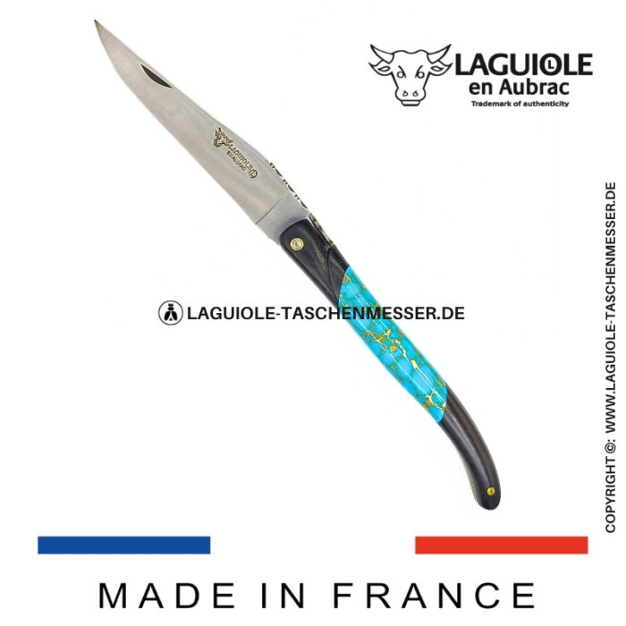 laguiole taschenmesser „nox pretiosa“ – ebenholz & türkis – guillochierte messingplatinen