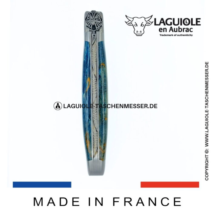 laguiole taschenmesser „schmetterling“ – griff aus blauem birkenholz