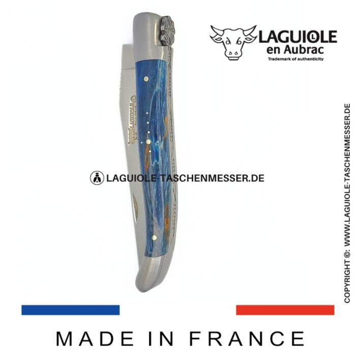 laguiole taschenmesser „schmetterling“ – griff aus blauem birkenholz