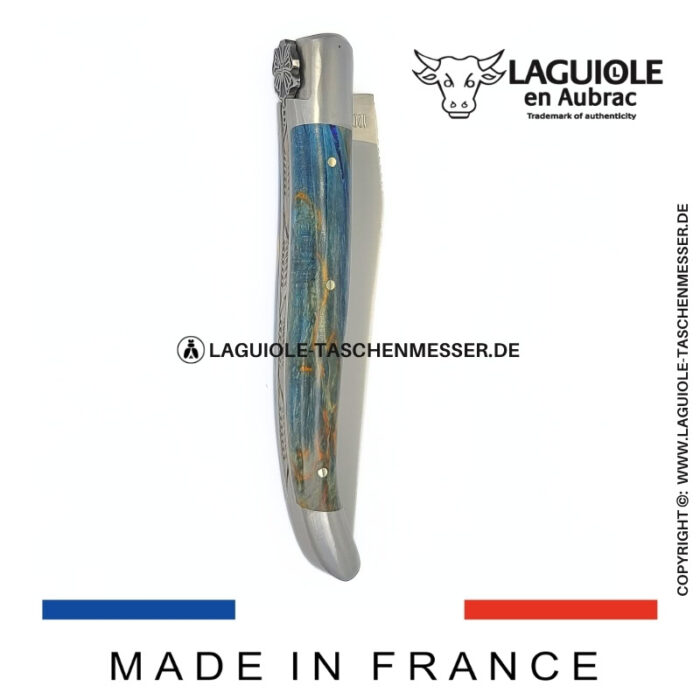 laguiole taschenmesser „schmetterling“ – griff aus blauem birkenholz