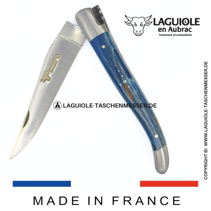laguiole taschenmesser „schmetterling“ – griff aus blauem birkenholz