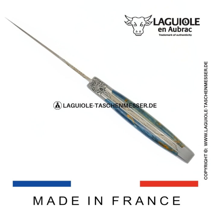 laguiole taschenmesser „schmetterling“ – griff aus blauem birkenholz