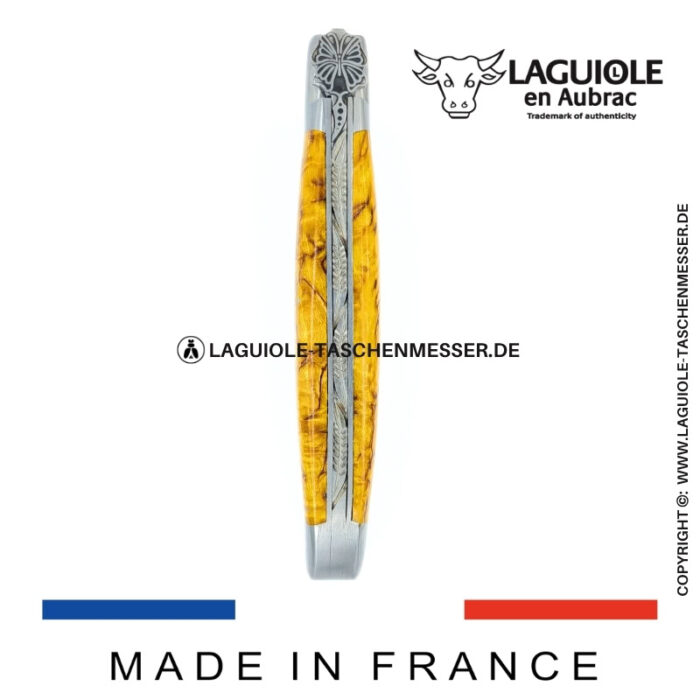 laguiole taschenmesser „schmetterling“ – griff aus gelbem birkenholz