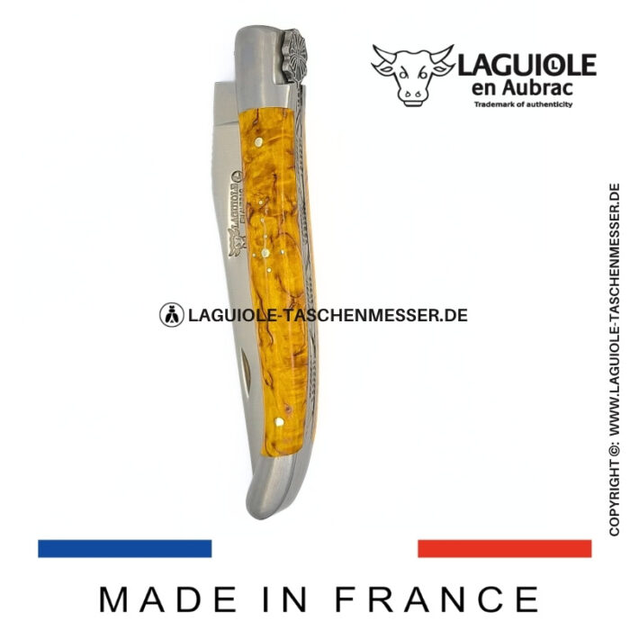 laguiole taschenmesser „schmetterling“ – griff aus gelbem birkenholz