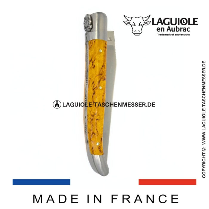 laguiole taschenmesser „schmetterling“ – griff aus gelbem birkenholz