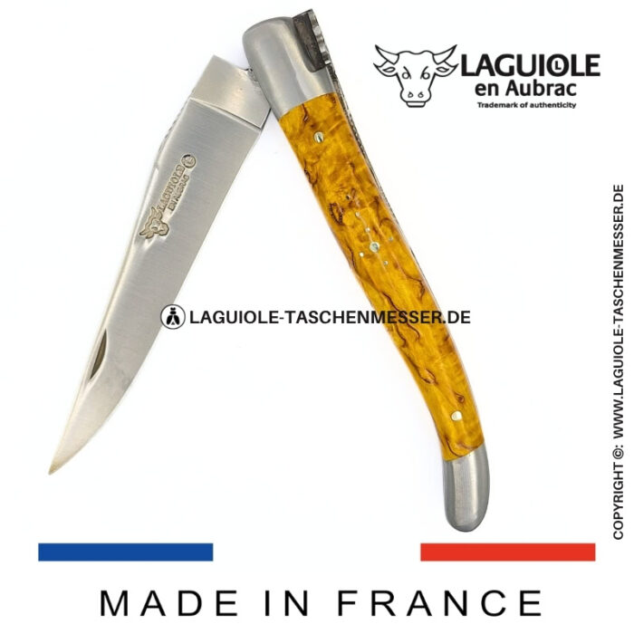 laguiole taschenmesser „schmetterling“ – griff aus gelbem birkenholz