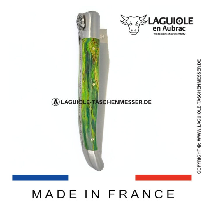 laguiole taschenmesser „schmetterling“ – griff aus grünem birkenholz
