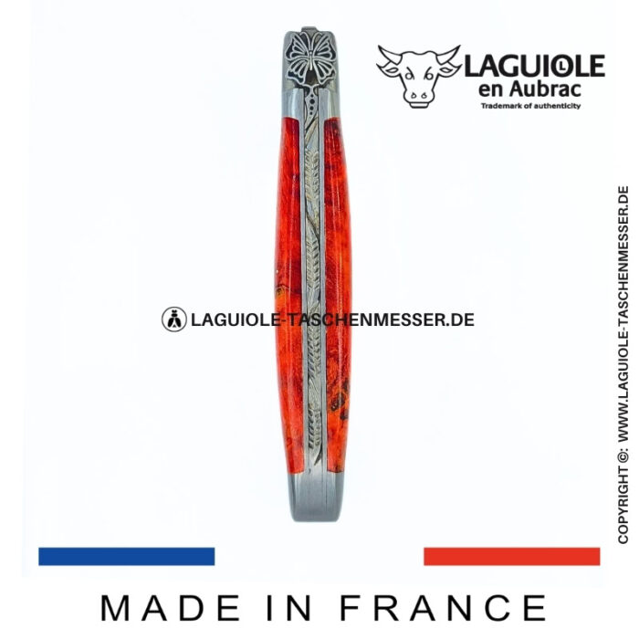 laguiole taschenmesser „schmetterling“ – griff aus rotorangem birkenholz