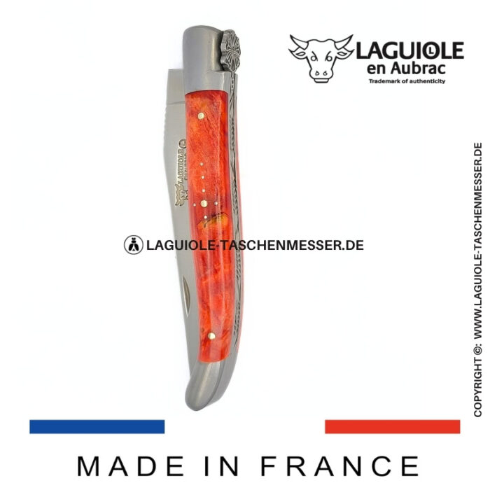 laguiole taschenmesser „schmetterling“ – griff aus rotorangem birkenholz