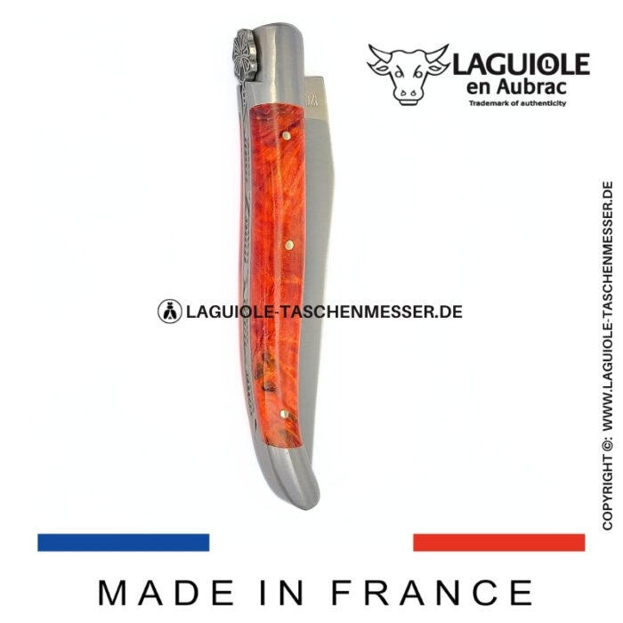 laguiole taschenmesser „schmetterling“ – griff aus rotorangem birkenholz