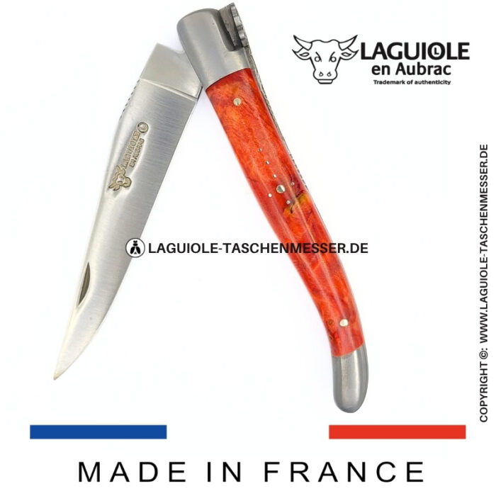 laguiole taschenmesser „schmetterling“ – griff aus rotorangem birkenholz