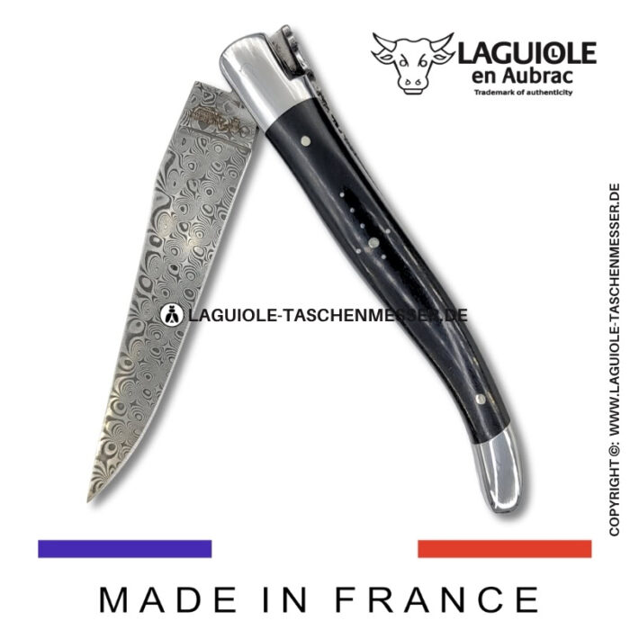 laguiole taschenmesser mit griff aus ebenholz – guillochierte platinen & balbach damas klinge