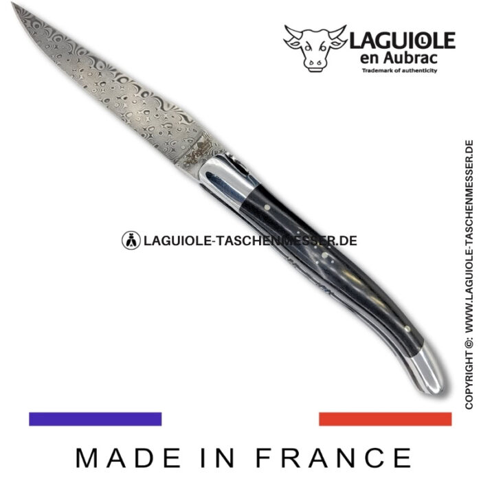 laguiole taschenmesser mit griff aus ebenholz – guillochierte platinen & balbach damas klinge
