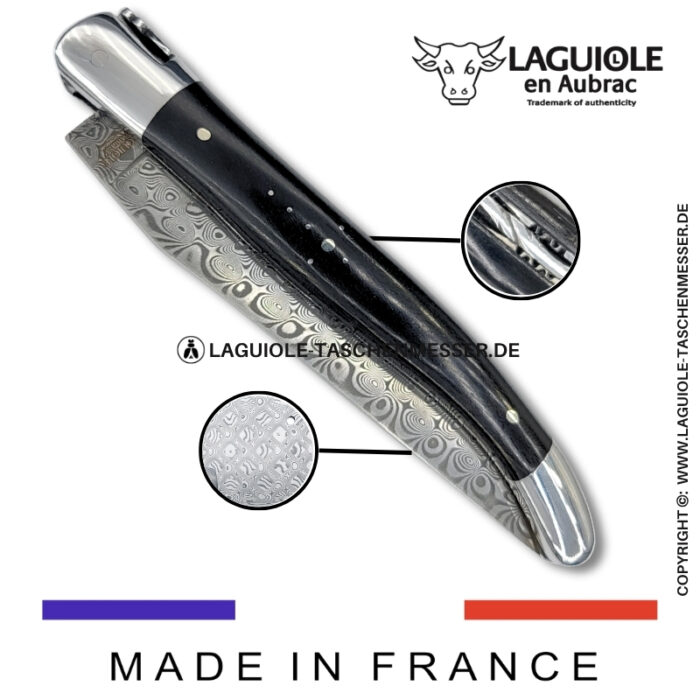 laguiole taschenmesser mit griff aus ebenholz – guillochierte platinen & balbach damas klinge