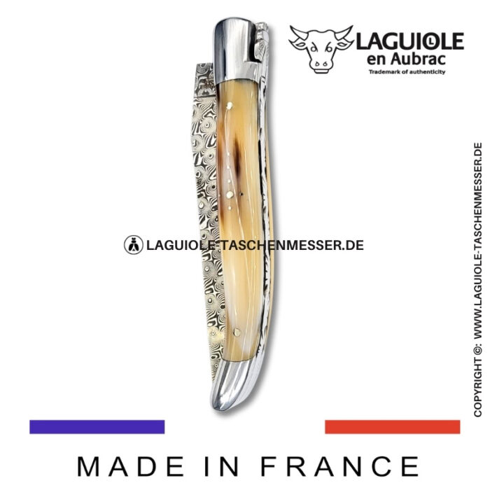 laguiole taschenmesser mit griff aus hornspitze – guillochierte platinen & balbach damas klinge