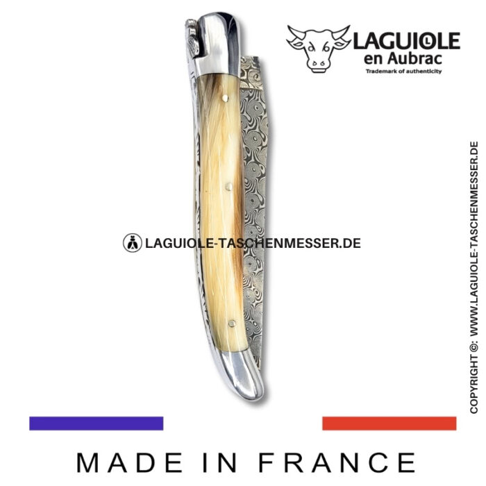 laguiole taschenmesser mit griff aus hornspitze – guillochierte platinen & balbach damas klinge