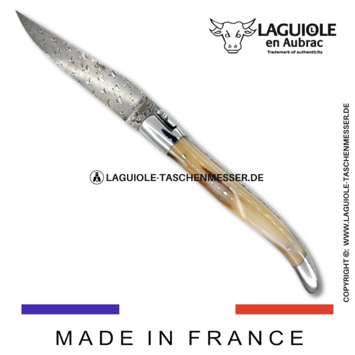 laguiole taschenmesser mit griff aus hornspitze – guillochierte platinen & balbach damas klinge