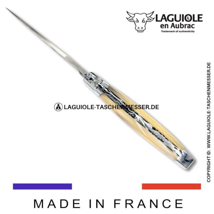 laguiole taschenmesser mit griff aus hornspitze – guillochierte platinen & balbach damas klinge