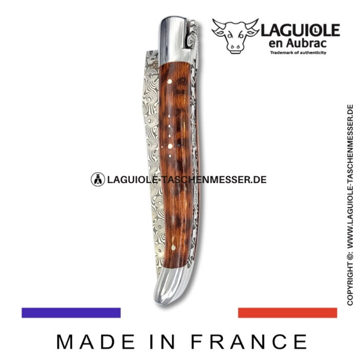 laguiole taschenmesser mit griff aus schlangenholz – guillochierte platinen & balbach damas klinge