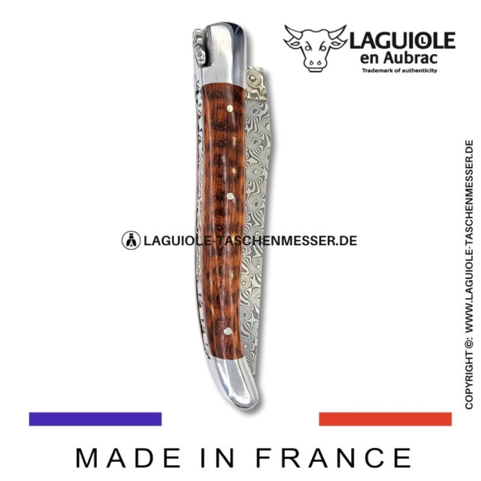 laguiole taschenmesser mit griff aus schlangenholz – guillochierte platinen & balbach damas klinge