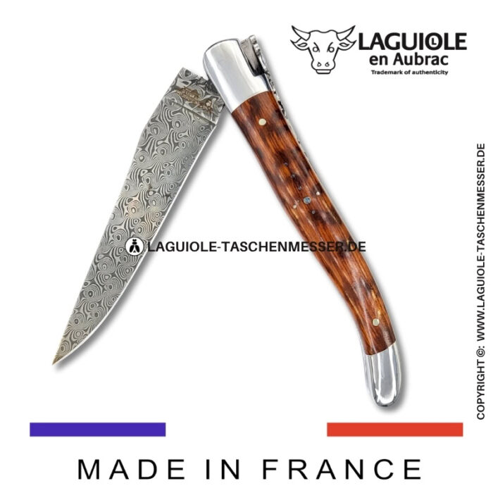 laguiole taschenmesser mit griff aus schlangenholz – guillochierte platinen & balbach damas klinge