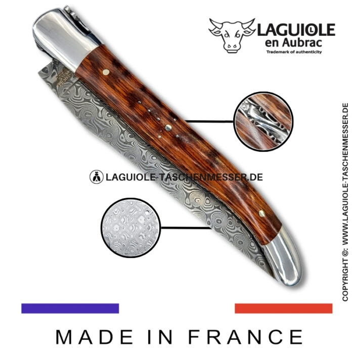 laguiole taschenmesser mit griff aus schlangenholz – guillochierte platinen & balbach damas klinge
