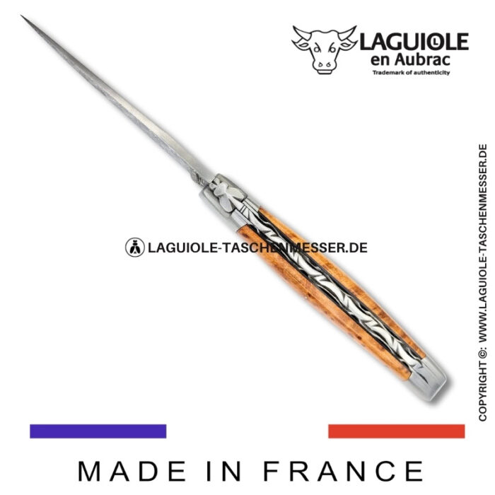 laguiole taschenmesser mit griff aus thuja – guillochierte platinen & balbach damas klinge
