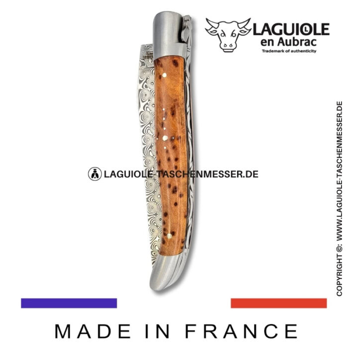laguiole taschenmesser mit griff aus thuja – guillochierte platinen & balbach damas klinge