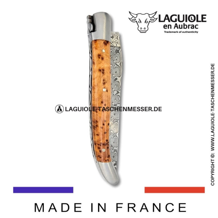 laguiole taschenmesser mit griff aus thuja – guillochierte platinen & balbach damas klinge