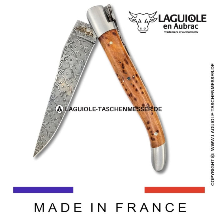 laguiole taschenmesser mit griff aus thuja – guillochierte platinen & balbach damas klinge