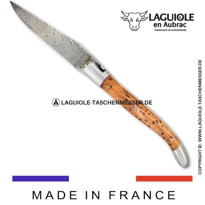 laguiole taschenmesser mit griff aus thuja – guillochierte platinen & balbach damas klinge