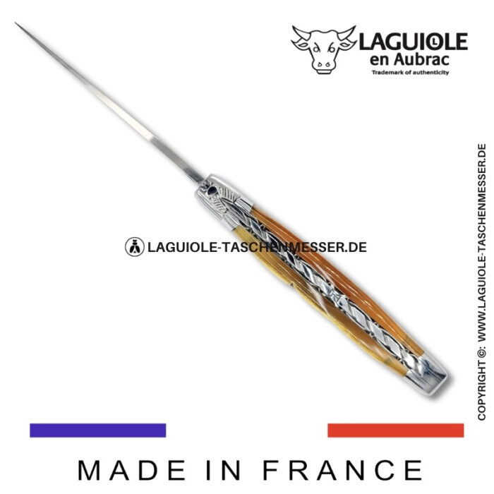 laguiole taschenmesser mit griff aus widderkruste – guillochierte platinen & balbach damas klinge