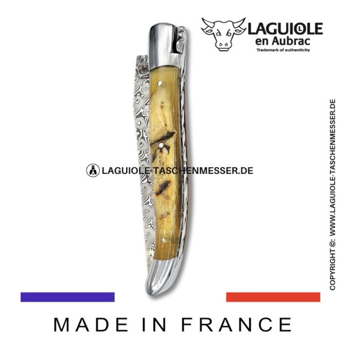 laguiole taschenmesser mit griff aus widderkruste – guillochierte platinen & balbach damas klinge