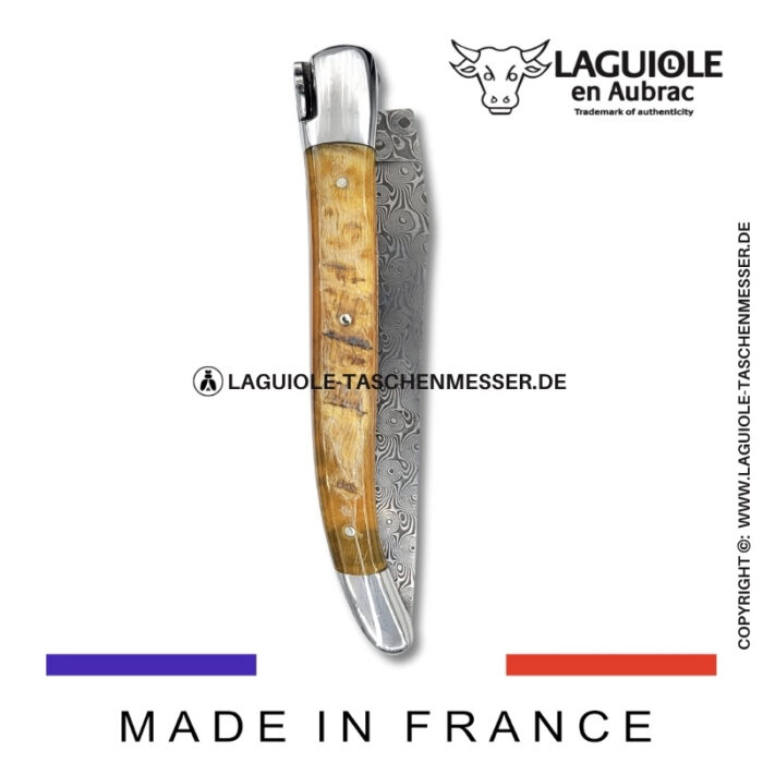 laguiole taschenmesser mit griff aus widderkruste – guillochierte platinen & balbach damas klinge