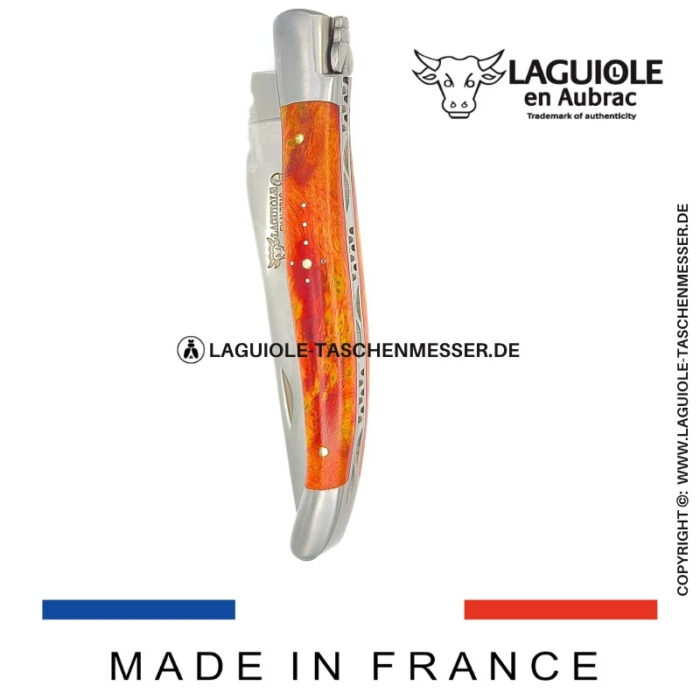 laguiole taschenmesser mit griff aus orangem cheesewood