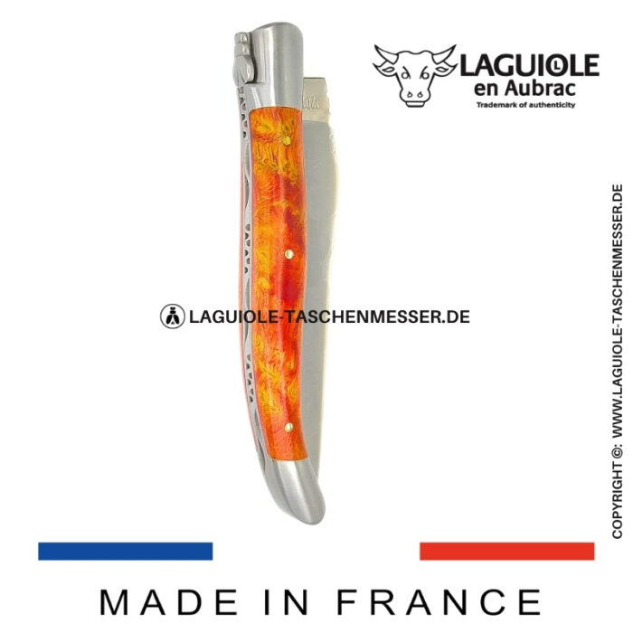 laguiole taschenmesser mit griff aus orangem cheesewood