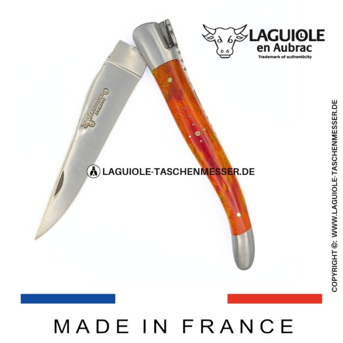 laguiole taschenmesser mit griff aus orangem cheesewood